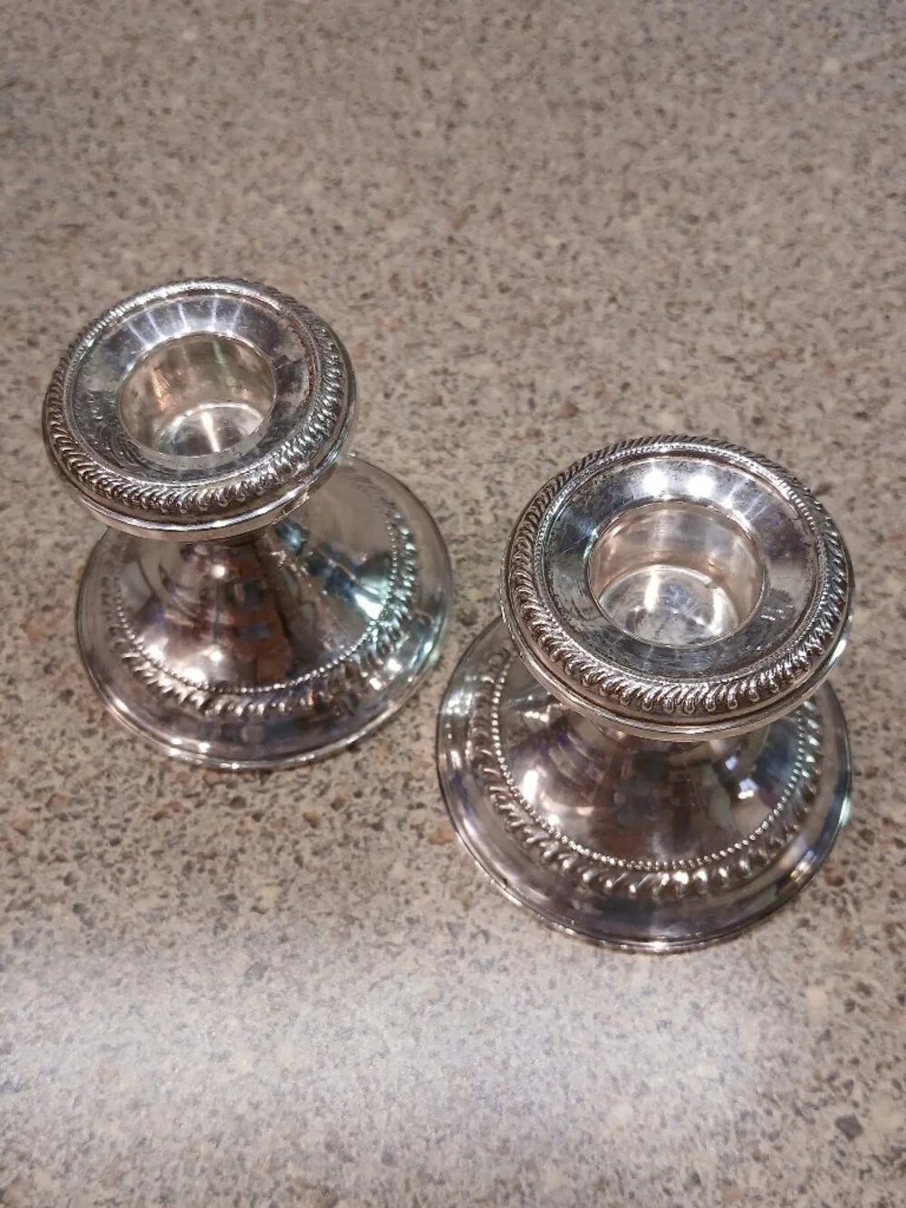 Pair of F.B. Rogers Silver Company Console Candleholders - Weighted Silverplate